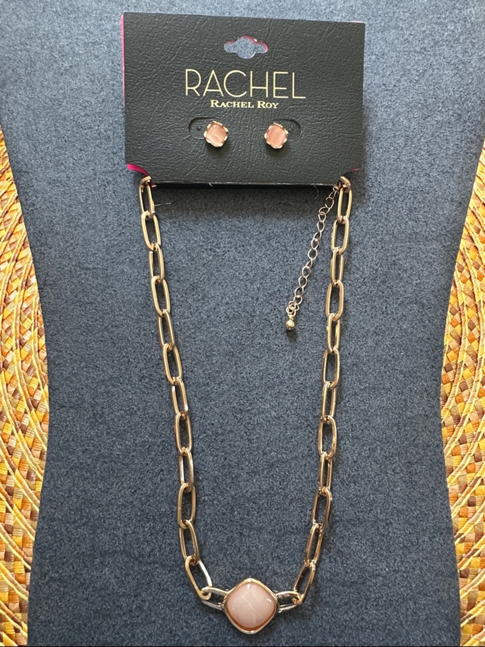 RACHEL Rachel Roy Gold Chain Necklace and Pink Stone Stud Earrings